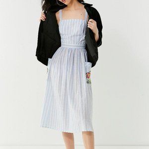 Urban Outfitters Blue Cotton Uo Elle Embroidered Pocket Striped Midi Dress M